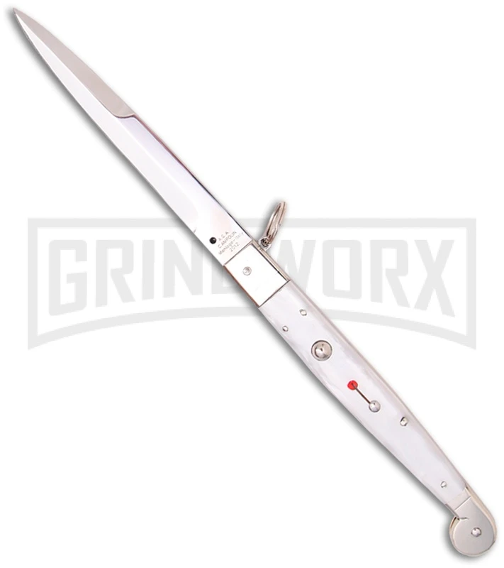 A.G.A. Campolin 9" Sicilian Ring Pull White Pearlex Automatic Knife - Bayonet 1 A.G.A. Campolin 9" Sicilian Ring Pull White Pearlex Automatic Knife - Bayonet