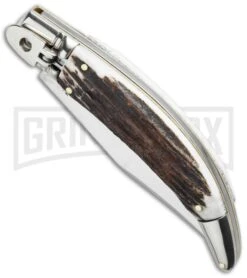 AGA Campolin Diana Stag Horn Lever Lock Automatic Knife - Satin Plain -Automatic Knives Shop aga campolin stag diana leverlock bottom cm large