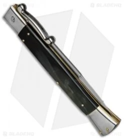 AGA Campolin 13" Swinguard Automatic Knife Dark Horn (5.75" Satin Bayo) -Automatic Knives Shop aga campolin stiletto 13in swing dark horn bayo BP 5222 dl side