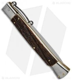 AGA Campolin 13" Swinguard Automatic Knife Stag Horn (5.75" Satin Dagger) 5 AGA Campolin 13" Swinguard Automatic Knife Stag Horn (5.75" Satin Dagger) -Automatic Knives Shop aga campolin stiletto 13in swing dark horn stag dagger BP 18157 dl side