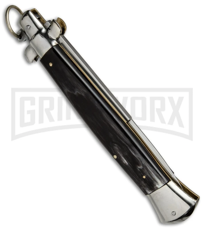 A.G.A. Campolin 15" Italian Stiletto Dark Horn Ring Pull Automatic Knife - Bayo 3 A.G.A. Campolin 15" Italian Stiletto Dark Horn Ring Pull Automatic Knife - Bayo - Image 3