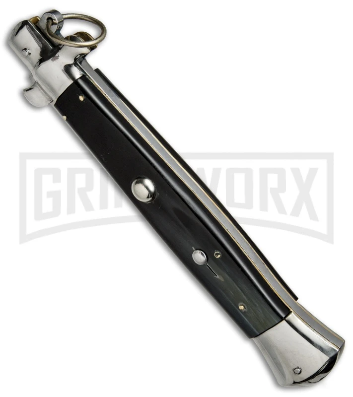 A.G.A. Campolin 15" Italian Stiletto Dark Horn Ring Pull Automatic Knife - Bayo 2 A.G.A. Campolin 15" Italian Stiletto Dark Horn Ring Pull Automatic Knife - Bayo - Image 2