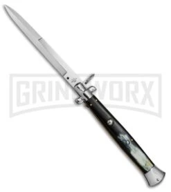 A.G.A. Campolin 18" Italian Stiletto Brazilian Horn Ring Pull Auto Knife - Bayo