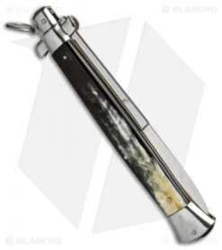 AGA Campolin 18" Ring Pull Automatic Knife Brazilian Horn (8" Satin Bayo) 5 AGA Campolin 18" Ring Pull Automatic Knife Brazilian Horn (8" Satin Bayo) -Automatic Knives Shop aga champolin 18in stiletto brazilian horn bayo BP 18398 er side