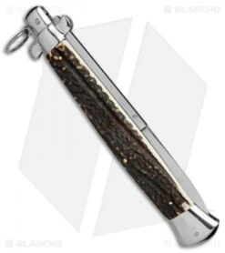 AGA Campolin 18" Ring Pull Automatic Italian Stiletto Stag Horn (8" Satin Bayo) -Automatic Knives Shop aga champolin 18in stiletto stag horn bayo BP 5226 er side