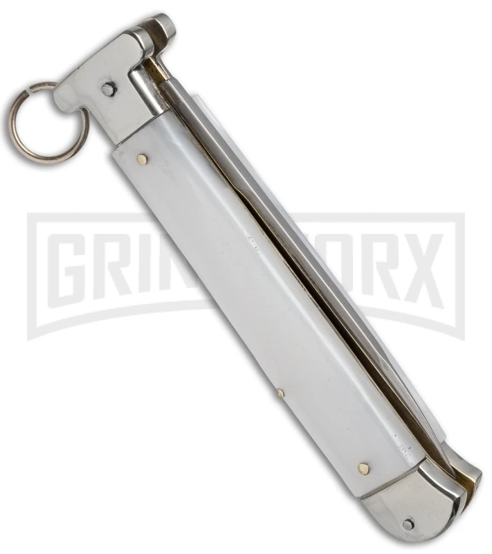 AGA Campolin 9" Francese Ring Pull White Pearlex Automatic Knife - Flat 2 AGA Campolin 9" Francese Ring Pull White Pearlex Automatic Knife - Flat - Image 2