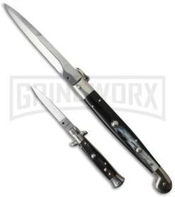 A.G.A. Campolin 12" Dark Horn Sicilian RIng Pull Automatic Knife - Bayonet 5 A.G.A. Campolin 12" Dark Horn Sicilian RIng Pull Automatic Knife - Bayonet -Automatic Knives Shop ltd sicilian ring dark bayo 6in dark horn stiletto flat sizes large