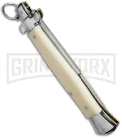 AGA Campolin 15" Italian Stiletto Sim Ivory Ring Pull Automatic Knife - Bayonet -Automatic Knives Shop stiletto 15in ring bone dl side large